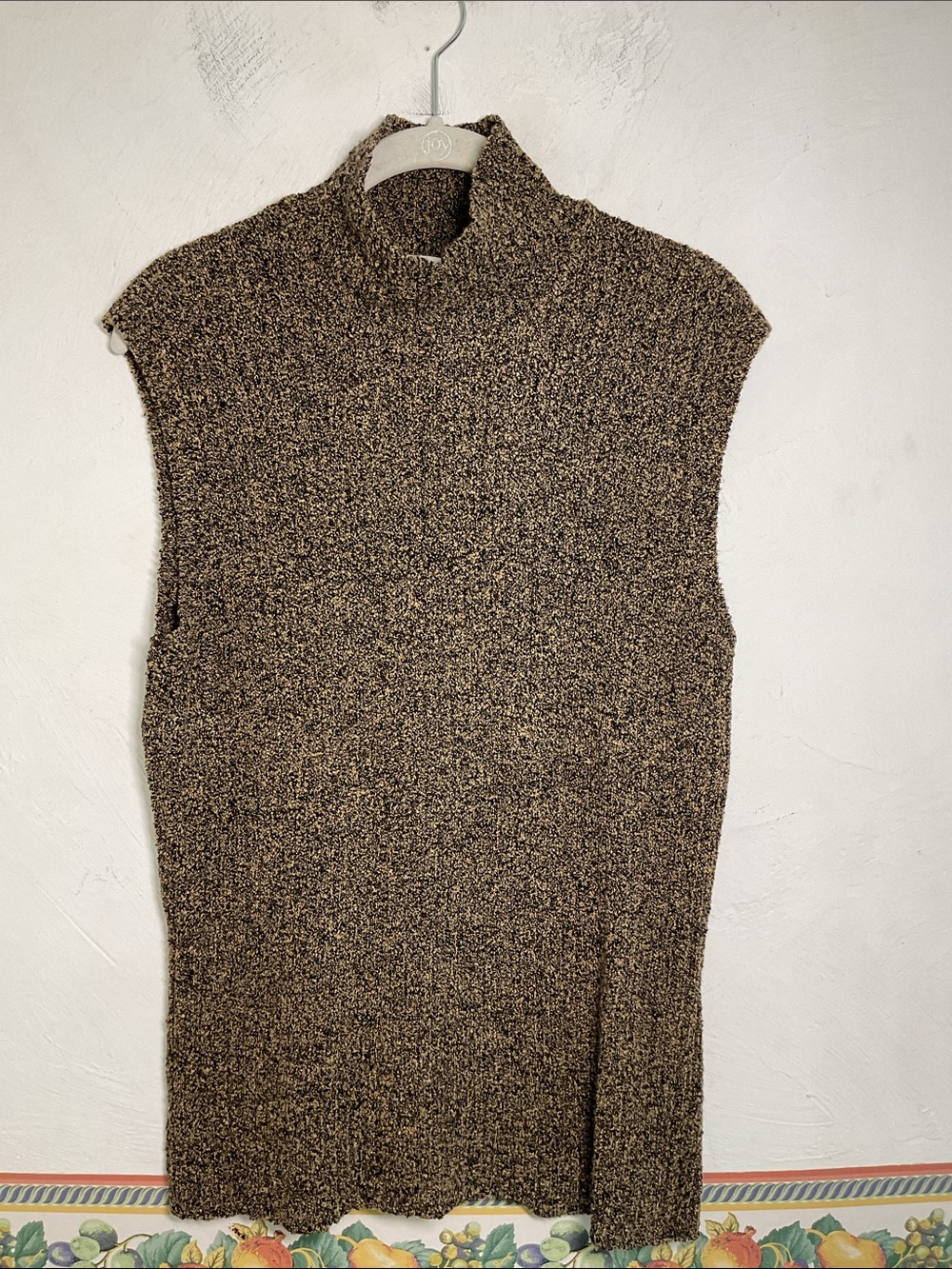 Saville for Nordstrom Brown Black Marled Knit Mock Neck Sweater Tank Size XL
